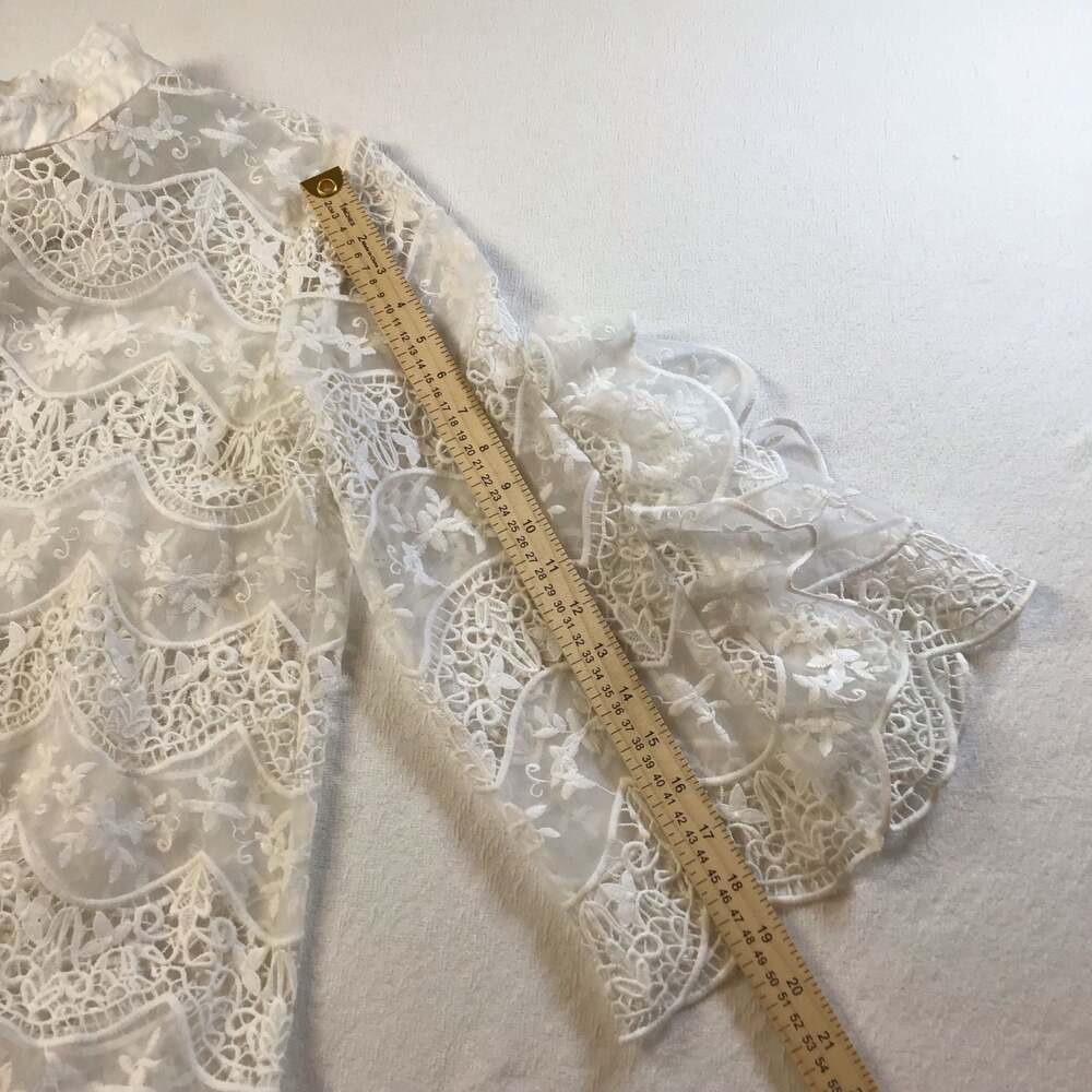 Y.A.S White Embroidered Lace Bell Sleeve Dress Small Coquette chic - Picture 6 of 8